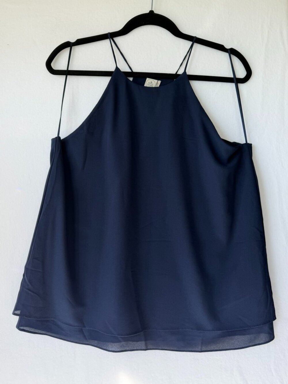 Paper Crane Navy Double‑Layer Sheer Tank – Size Large